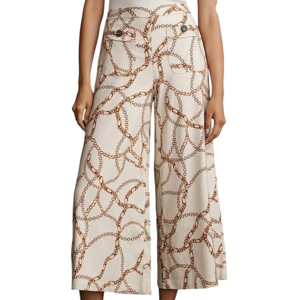 Maeve‎ Linen Blend Chain Printed Palazzo Pants NWT Size 2 Crème